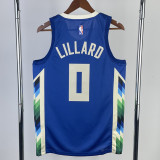 22/23 BUCKS LILLARD #0 Blue City Edition Top Quality Hot Pressing NBA Jersey(V领)