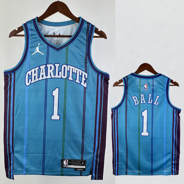 23/24 HORNETS BALL #1 Blue Top Quality Hot Pressing NBA Jersey (Retro Logo)