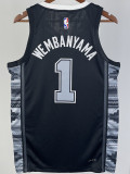 22/23 SA Spurs WEMBANYAMA #1 Black Top Quality Hot Pressing NBA Jersey (Trapeze Edition) 飞人版
