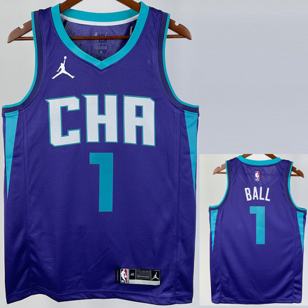 2019/2000 HORNETS BALL #1 Blue CHA Top Quality Hot Pressing NBA Jersey (Trapeze Edition) 飞人版