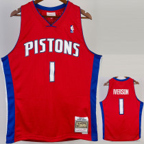 2008/09 Pistons IVERSON #1 Red Retro Top Quality Hot Pressing NBA Jersey