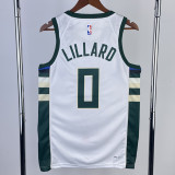 22/23 BUCKS LILLARD #0 Home White Top Quality Hot Pressing NBA Jersey(V领)