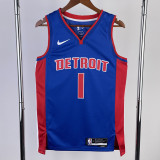 22/23 Pistons IVERSON #1 Blue Top Quality Hot Pressing NBA Jersey(V领)