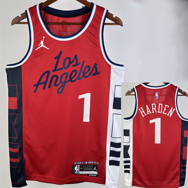 24/25 Clippers HARDEN #1 Red Top Quality Hot Pressing NBA Jersey (Trapeze Edition) 飞人版
