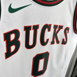 17/18 BUCKS LILLARD #0 White Retro Top Quality Hot Pressing NBA Jersey