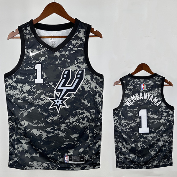 Sa Spurs Wen Ban Yama #1 Camouflage Top Quality Hot Pressing NBA Jersey
