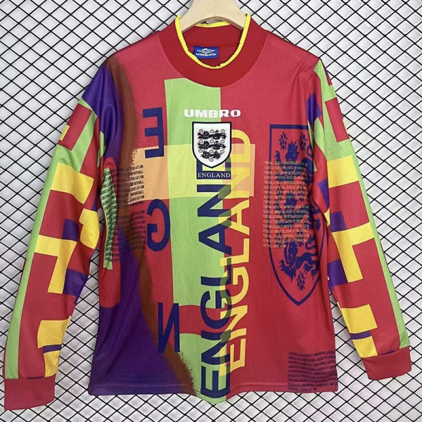 1996 England Red Goalkeeper Long Sleeve  Retro Soccer Jersey(长袖）