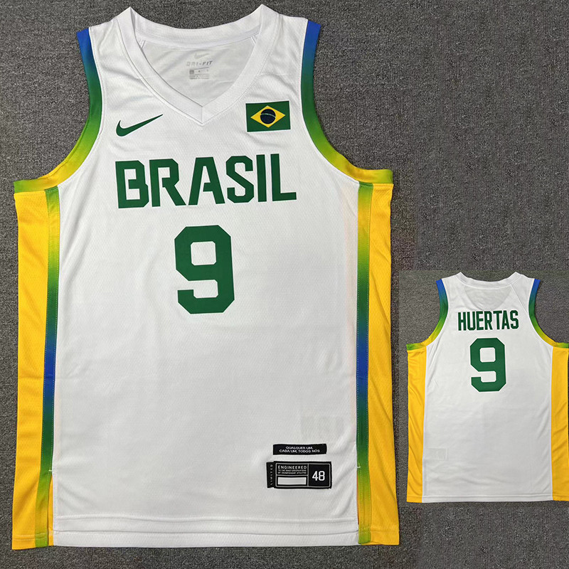 US 26.00 2024 Olympic Game BRASIL HUERTAS 9 White Basketball