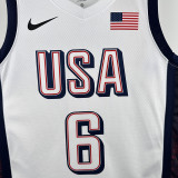 2024 Olympic Game USA  JAMES # 6 White Basketball Jersey