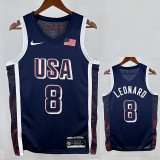 2024 Olympic Game USA LEONARD # 8 Blue Basketball Jersey