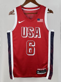 2024 Olympic Game USA  JAMES # 6 Red Basketball Jersey