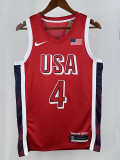 2024 Olympic Game USA CURRY # 4 Red Basketball Jersey