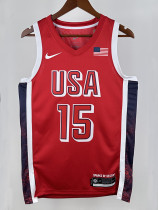 2024 Olympic Game USA  BOOKER #15 Red Basketball Jersey