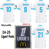 24/25 Marseille Home Fans Soccer Jersey(Print all Sponsor)前后广告