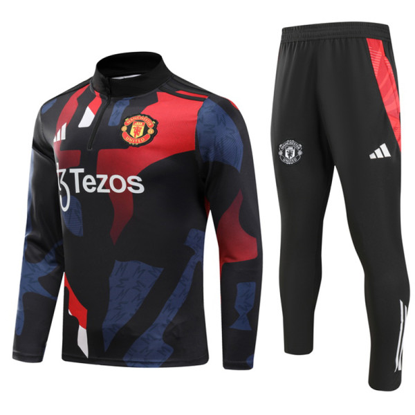 24/25 Man Utd Red Blue Black Puzzle Half Pull Tracksuit  (半拉链)