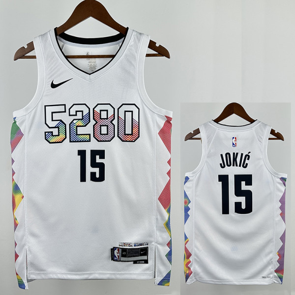24/25 Nuggets JOKIC' #15 White City Edition Top Quality Hot Pressing NBA Jersey