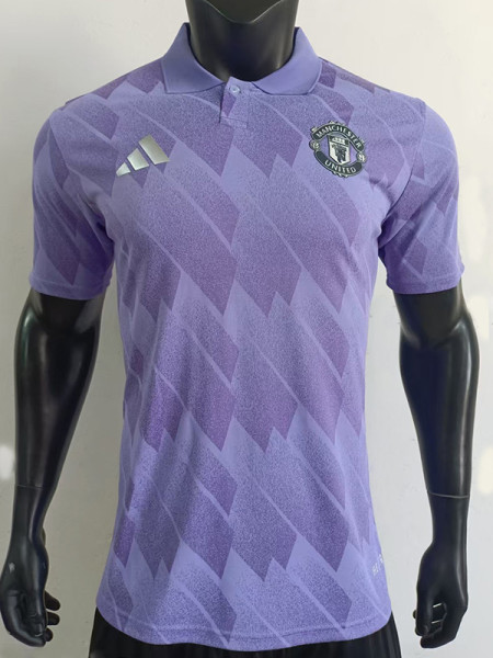 2025 Man Utd Purple Checkered pattern  Player Version  Polo Shirt