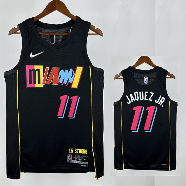 21/22 HEAT JAQUEZ JR. # 11 Black Top Quality Hot Pressing Retro NBA Jersey