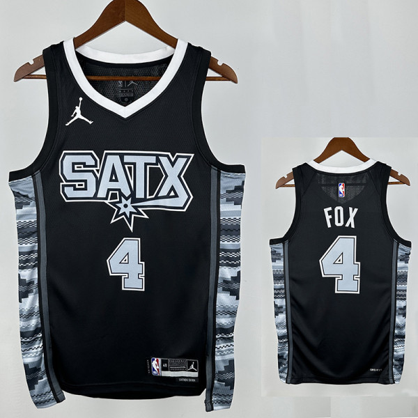 22/23 Sa Spurs FOX #4  Black Flying Man Top Quality Hot Pressing NBA Jersey