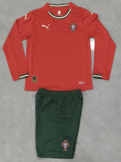 25/26 Portugal Home Long Sleeve Kids  Soccer Jersey