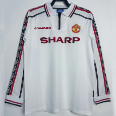 1998/1999 Man Utd  Anniversary Edition White Retro  Long Sleeve Soccer Jersey