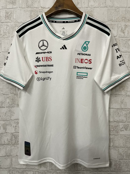 2025 F1 Mercedes White  V Neck Racing Suit(圆领)