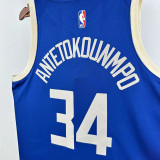 24/25  BUCKS ANTETOKOUNMPD # 34 Blue City Edition Top Quality Hot Pressing NBA Jersey