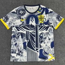 2025 Brazil Christ statue White Blue Fans Soccer Jersey