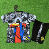 2025 Brazil Jesus Statue Northern Cardinal Black  Kids  Soccer Jersey