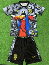 2025 Brazil Jesus Statue Northern Cardinal Black  Kids  Soccer Jersey