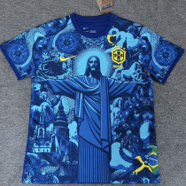 2025Brazil Christ statue Blue Fans Soccer Jersey