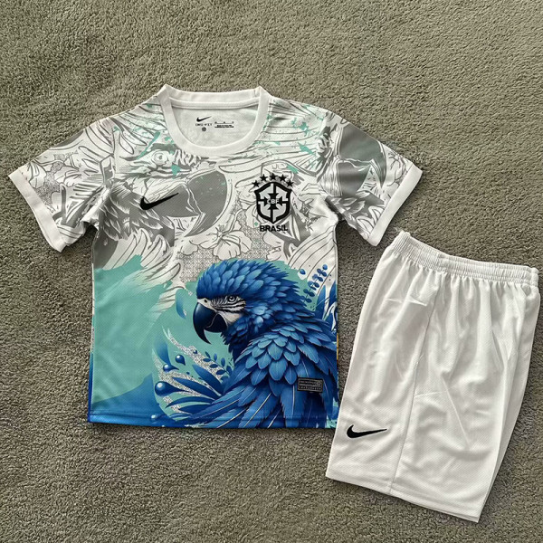 25/26 Brazil Parrot Special Edition White  Kids  Soccer Jersey