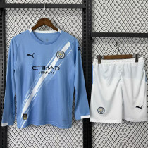 25/26 Man City Home  Long Sleeve Kids Soccer Jersey#长袖