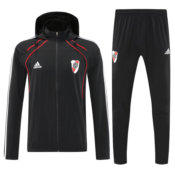25/26 River Plate Black Hooded Windbreaker Tracksuit