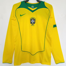 2004 Brazil Home Long Sleeve Retro Soccer Jersey