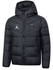 25/26 PSG Jordan White Logo Black Hooded Cotton Coat 连帽棉衣