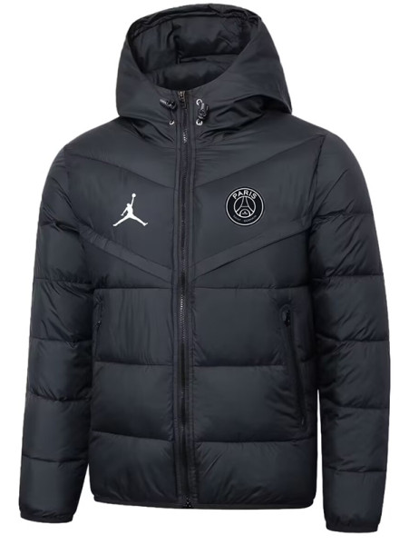 25/26 PSG Jordan White Logo Black Hooded Cotton Coat 连帽棉衣