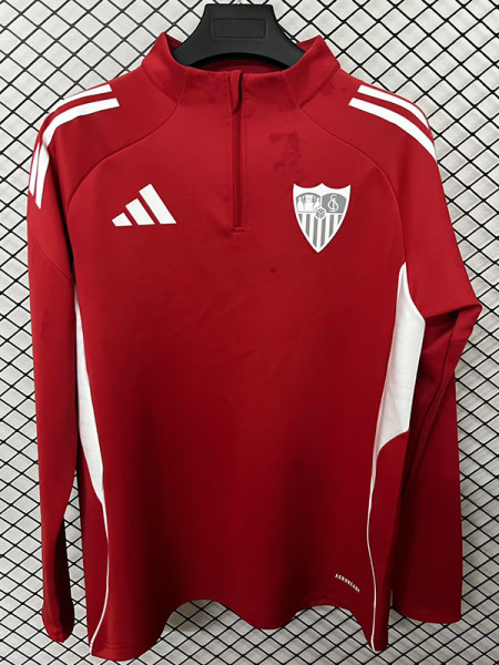 25/26 Sevilla Red Half Pull Tracksuit Tops (半拉链)