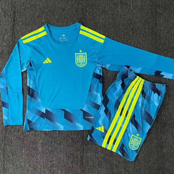26/27 Spain Ｇoalkeeper Blue Kids Long Sleeve Soccer Jersey