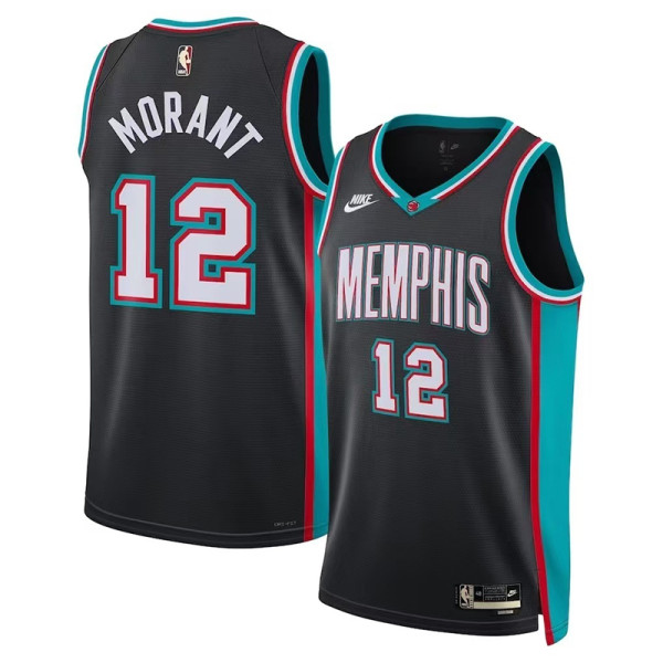 25/26 Grizzlies MORANT #12 Black Top Quality Hot Pressing Retro NBA Jersey