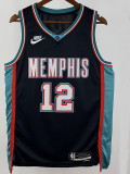 25/26 Grizzlies MORANT #12 Black Top Quality Hot Pressing Retro NBA Jersey
