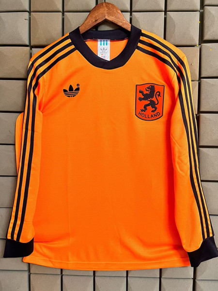 1980 Netherlands Home Long Sleeve Retro Soccer Jersey