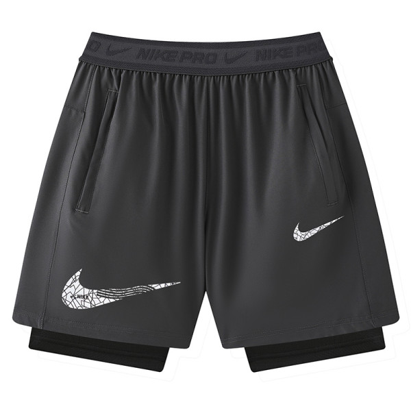2026 NK Grey Double Layered Sports Shorts#N1001大白花标灰色