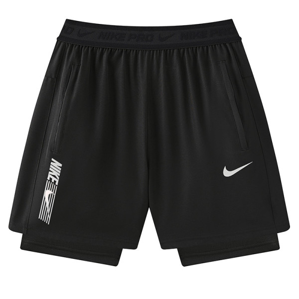 2026 NK Black Double Layered Sports Shorts#N1003白标黑色