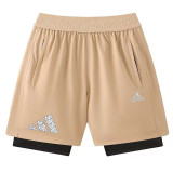 2026 AD Khaki Double Layered Sports Shorts#A2001白花标卡其