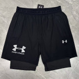 2026UA Black Double Layered Sports Shorts#U3001白花标黑色