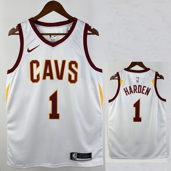Cavaliers HARDEN #1White Top Quality Hot Pressing Retro NBA Jersey(黄边字体）