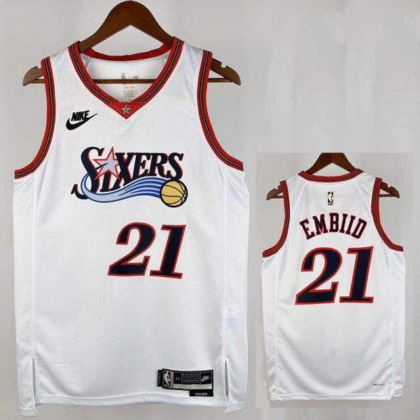 25/26 76ERS EMBIID #21 White Retro Top Quality Hot Pressing Retro NBA Jersey