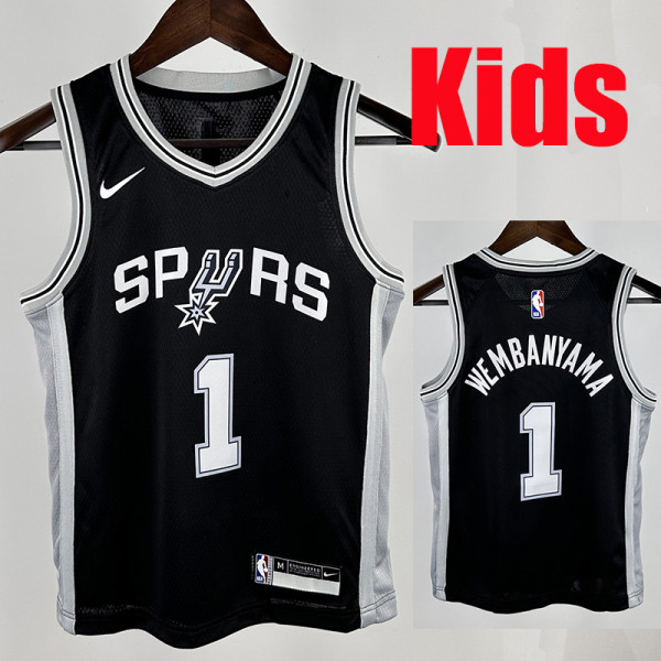 Sa Spurs WE MBANYAMA #1Black Kids Top Quality Hot Pressing NBA Jersey(童装)