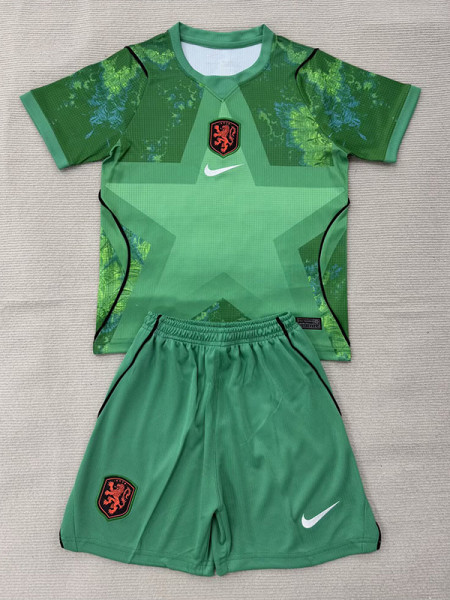 26/27 Netherlands Ｇoalkeeper Green Kids Soccer Jersey